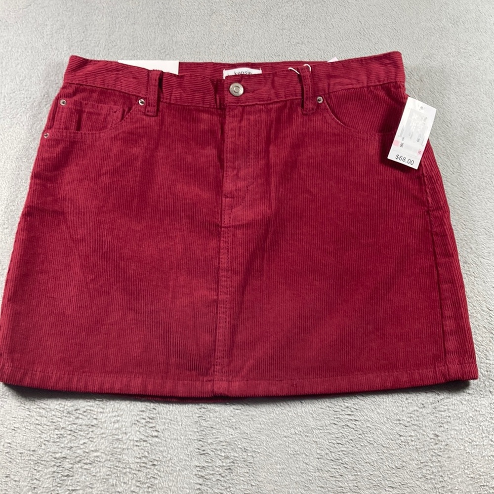 Kensie Jeans Skirt Women Size 10/30 100% Cotton Ribbed Burgundy New With Tags